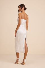 Benetta White Satin Lace Slip Midi Dress