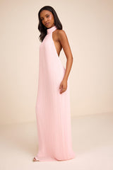 Marta Light Pink Pleated Backless Maxi Dress