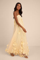 Allie Light Yellow Floral Applique Shift Maxi Dress