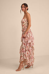 Danna Cream Multi Floral Ruffled Maxi Dress