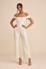 Jaz Ivory Floral Jacquard Off-the-Shoulder Jumpsuit