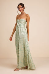 Danalia Sage Floral Burnout Strapless Maxi Dress