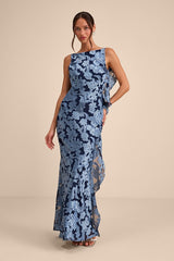 Narelle Navy Floral Burnout Ruffled Maxi Dress