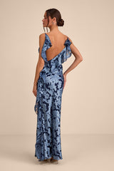 Narelle Navy Floral Burnout Ruffled Maxi Dress
