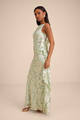 Narelle Sage Floral Burnout Ruffled Maxi Dress