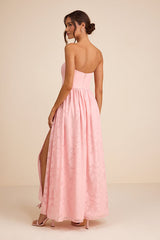 Kalila Light Pink Floral Burnout Strapless Maxi Dress