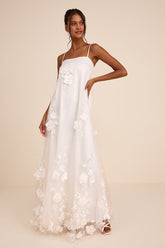 Allie White Floral Applique Shift Maxi Dress