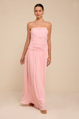 Reeva Light Pink Plisse Drop Waist Maxi Dress