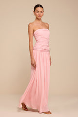 Reeva Light Pink Plisse Drop Waist Maxi Dress