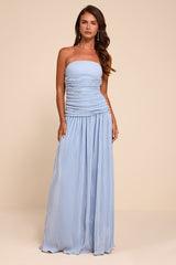 Reeva Light Blue Plisse Drop Waist Maxi Dress