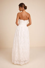 Gabby White Crochet Lace Strapless Maxi Dress