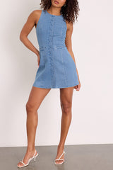 Mabyn Medium Wash Denim Button-Front Mini Dress