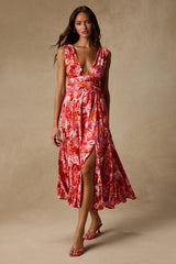 Jaden Pink Multi Abstract Sleeveless Midi Dress