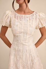 Elfrieda Cream Embroidered Puff Sleeve Mini Dress