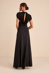 Murielle Black Mesh Ruched Maxi Dress
