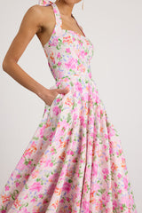 Amasha Ivory Multi Floral Halter Midi Dress