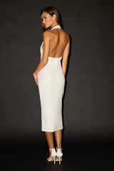 Annalise White Ponte Knit Surplice Midi Dress