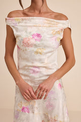 Elyse Ivory Floral Jacquard Satin Midi Dress