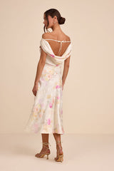 Elyse Ivory Floral Jacquard Satin Midi Dress