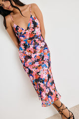 Tisa Pink Multi Floral Slip Midi Dress