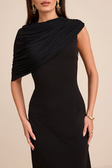 Sutton Black Asymmetrical Column Maxi Dress