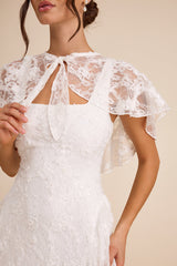 Nikola White Lace Sequin Cape Midi Dress