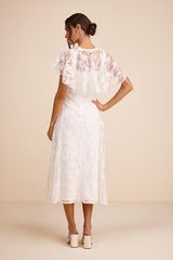 Nikola White Lace Sequin Cape Midi Dress