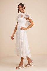 Nikola White Lace Sequin Cape Midi Dress