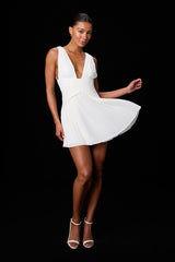 Rhea White Pleated Skater Mini Dress