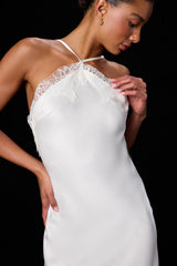 Starlee Ivory Lace Satin Asymmetrical Mini Dress