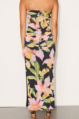 Bev Black Multi Floral Mesh Strapless Midi Dress