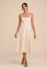 Elfrieda Cream Floral Embroidered Sleeveless Midi Dress