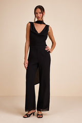 Kelila Black Cowl Neck Jumpsuit and Scarf Set