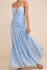 Payton Light Blue Floral Burnout Drop Waist Maxi Dress