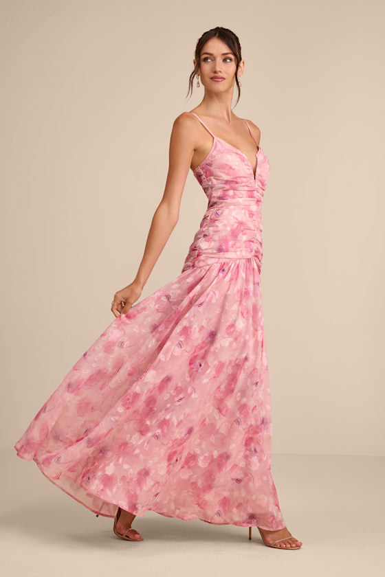 Payton Pink Floral Burnout Drop Waist Maxi Dress