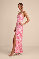 Demina Light Pink Floral Jacquard Bustier Maxi Dress