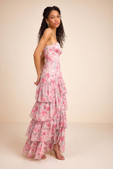 Dessie Light Pink Floral Tiered Maxi Dress