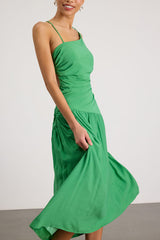 Jedda Green Drop Waist Lace-Up Midi Dress