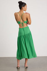 Jedda Green Drop Waist Lace-Up Midi Dress