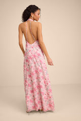 Phebe Pink Floral Halter Maxi Dress