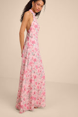 Phebe Pink Floral Halter Maxi Dress
