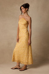 Enola Yellow Floral Halter Midi Dress