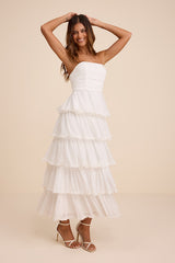 Mianella White Swiss Dot Tiered Maxi Dress