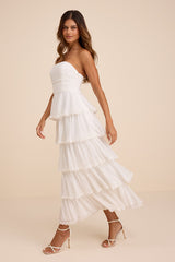 Mianella White Swiss Dot Tiered Maxi Dress