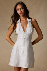 Avella White Striped Collared Mini Dress