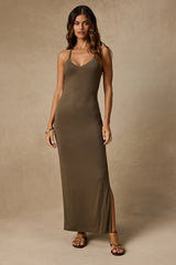 Palani Olive Green Jersey Knit Maxi Dress
