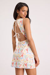 Sorrento White Multi Embroidered Tie-Back Mini Dress
