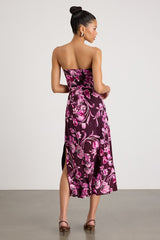 Fanna Dark Plum Floral Strapless Midi Dress