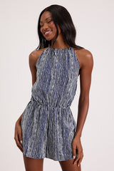 Amadora Navy Striped Halter Romper