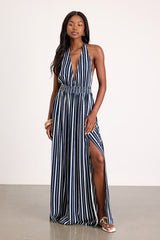 Lisette Navy Striped Backless Maxi Dress